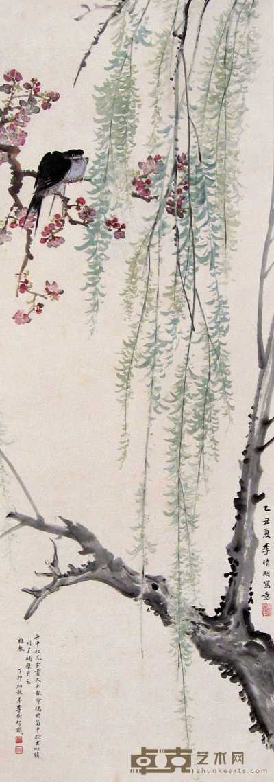 李晴湖 乙酉（1925年）作 杏花燕子 立轴 110×40cm